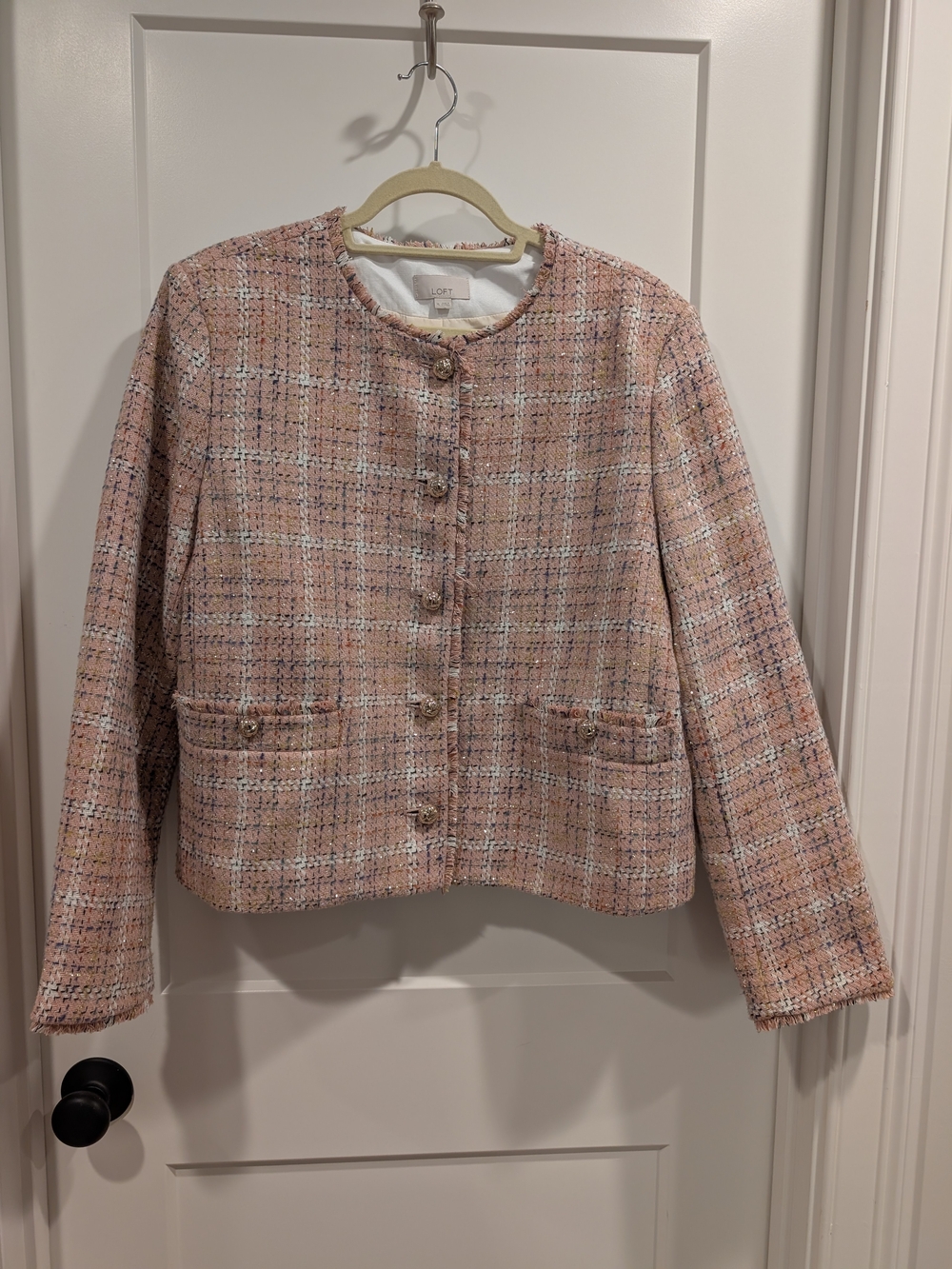 LOFT Blush Pink Tweed Collarless Jacket